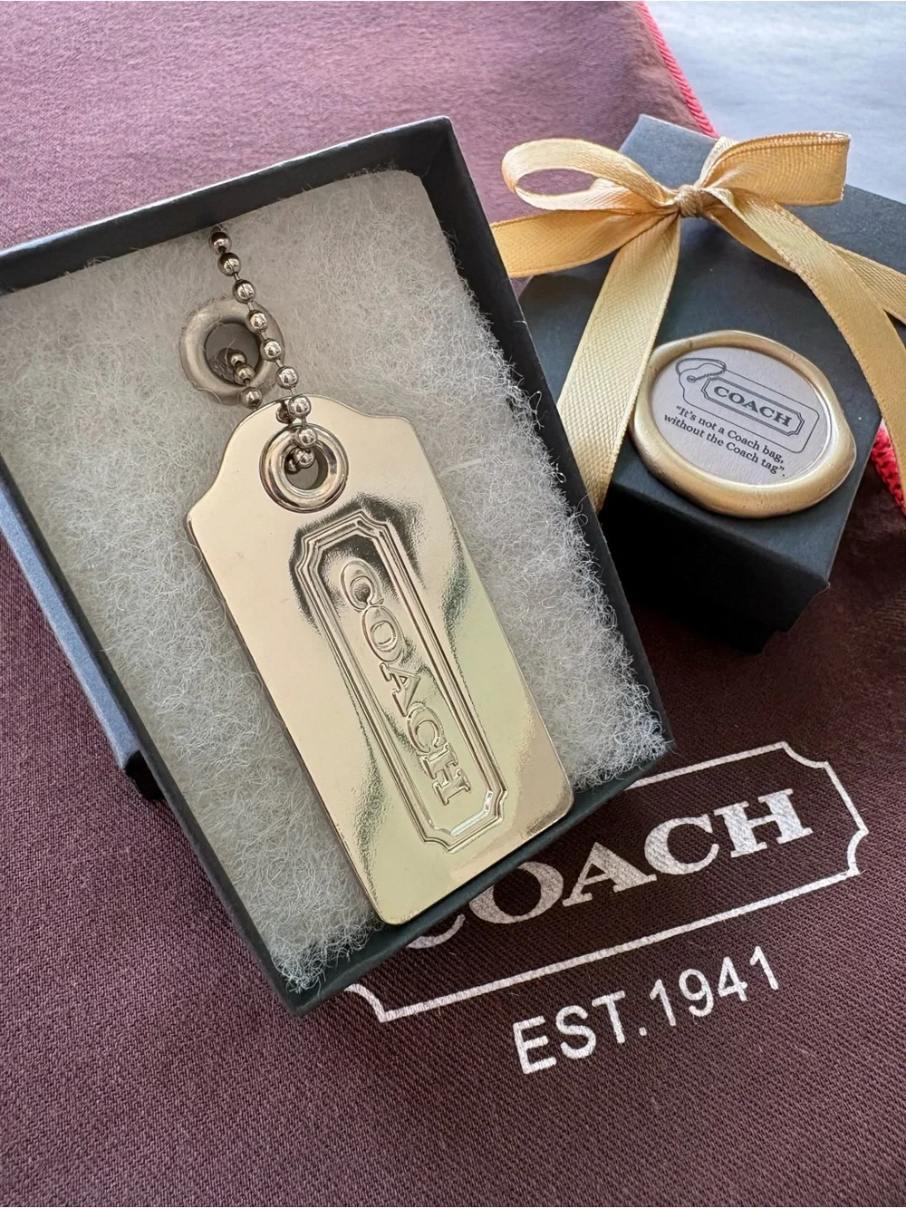 RARE Y2K Coach Solid Metal Hangtag 2.5” Chunky Nickel Bag Charm Fob Hang Tag